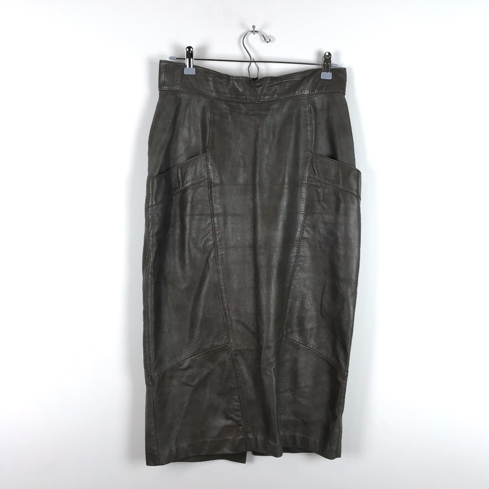 Boho Vintage Leather Pencil Midi Skirt POCKETS 14